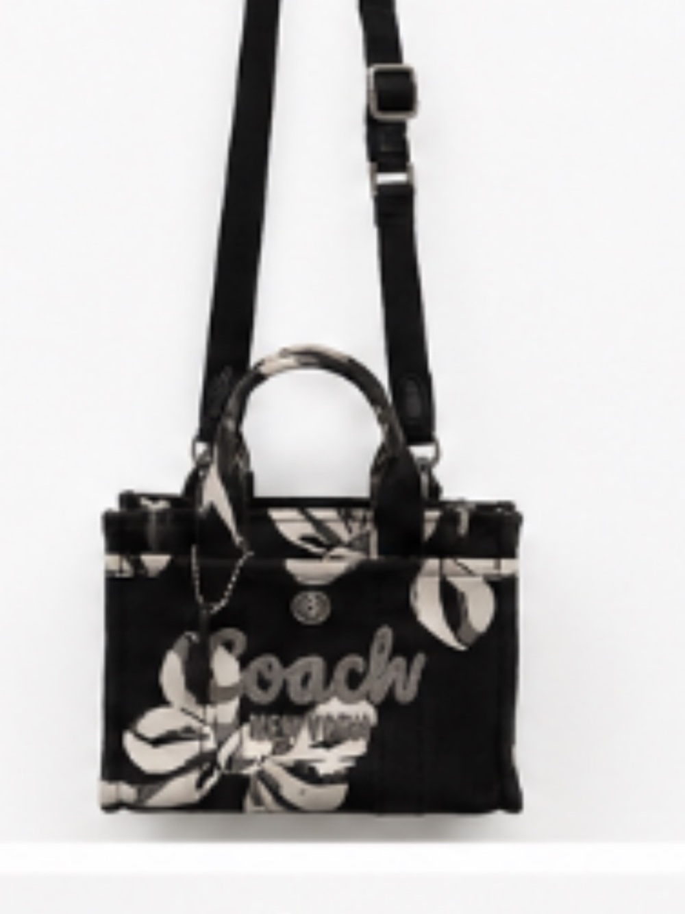 Coach Floral Canvas Mini Tote Crossbody Bag Black White Turnlock Logo - Picture 4 of 8
